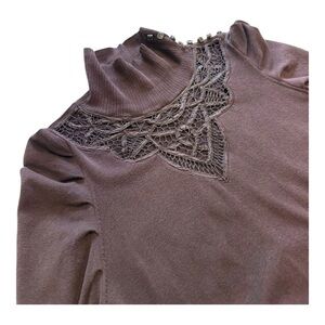 Nougat London Turtleneck Lace Front Long Sleeve Silk Sweater - Size 10